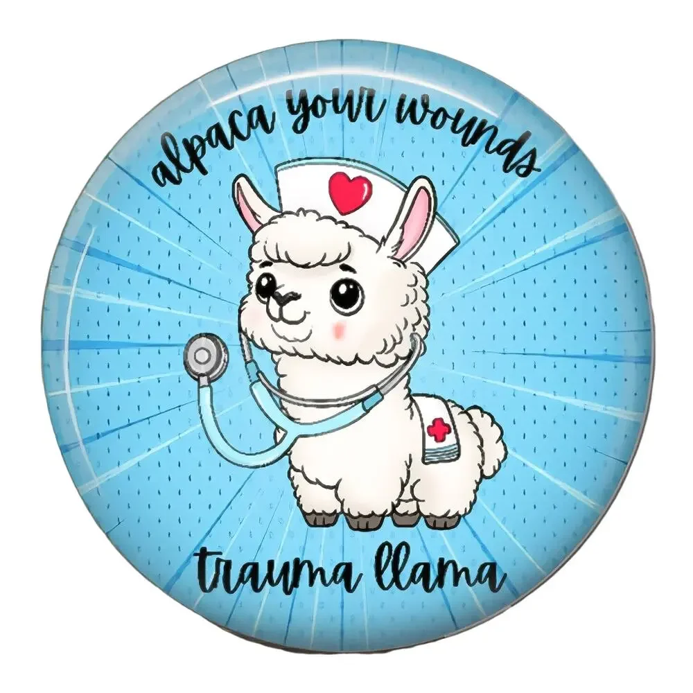 Trauma Llama Badge Reel Alpaca Your Wounds Funny ER Nurse Retractable Gift